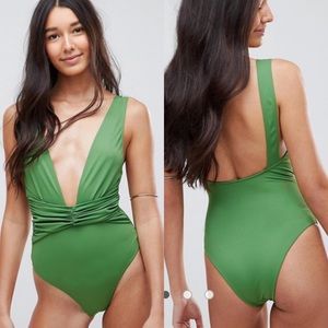 Asos green plunging one piece swimsuit NWOT size 4